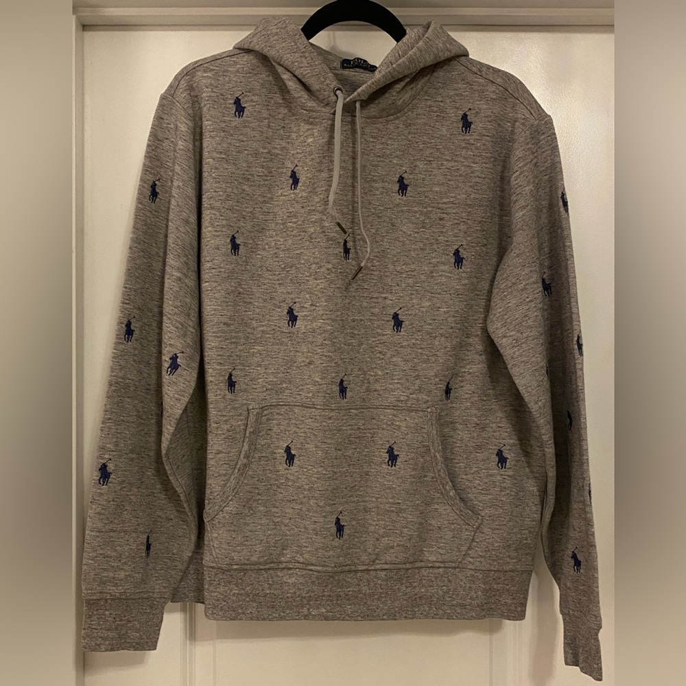 Polo Ralph Lauren All Over Pony Grey Pullover Hoodie Large